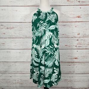TAHARI Green and White Leaf Print Halter Shift Dress Size Medium